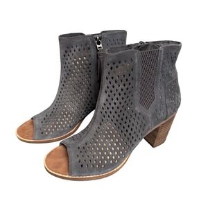 Toms Majorca Charcoal Grey‎ Suede Perforated Peep Toe Ankle Booties 8.5